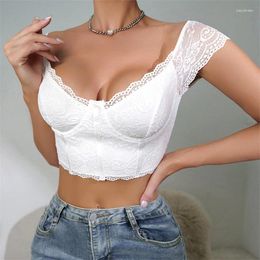 Réservoirs pour femmes Xingqing Sexy Corset Chemise pour femmes Floral Dentelle Sans manches Bustier Crop Top Blanc Y2k Vêtements Party Clubwear