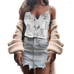 Damestanks Xingqing Summer Office Ladies Lace Camisole 2023 Letter Afdrukken Club Night Tops For Women Mouwess Vest vrouwelijk streetwear