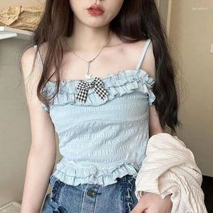 Tanks pour femmes XUAN Phd Mode coréenne Sweet Short Summer 2023 Tops Kawaii Lolita Girl Bow Pink Party Mini Jarretelle Femme Princesse