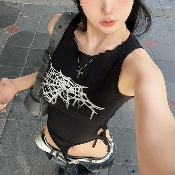 Tanks pour femmes Y2K 2024 Été Spicy Girl Personnalité Street Sexy Sexy Terre Imprimé Imprimé Slim Fit Top Top avec de style punk Banded