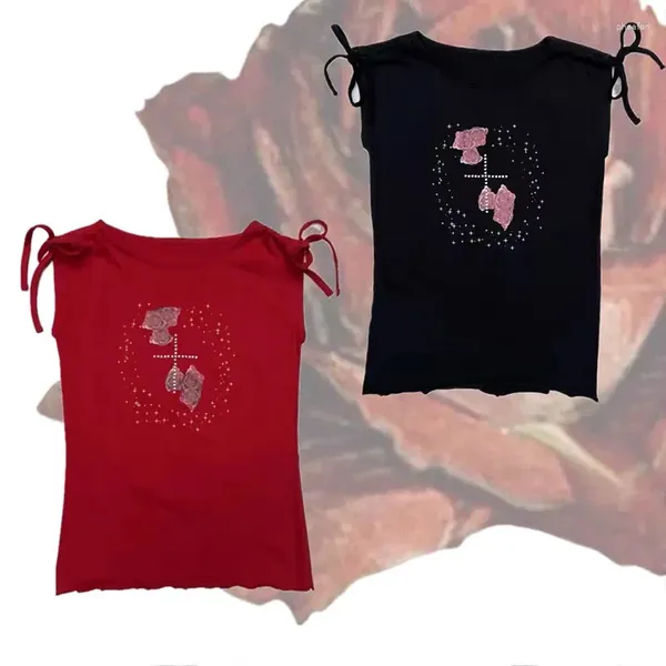 Tanks pour femmes Y2K Vêtements esthétique T-shirt Baby Tees Top Top Femmes Gothiques Grunge Rhingestone Bandage 90s Vintage