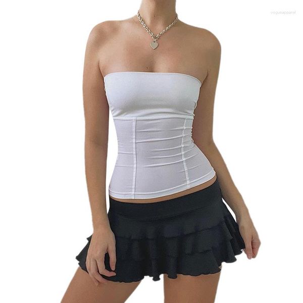 Camisetas sin mangas Y2k con corsé sin tirantes para mujer, Top de tubo sin mangas blanco con hombros descubiertos para verano, ropa Sexy ajustada con corpiño, ropa bonita