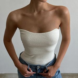 Tanks pour femmes Y2K Femmes Summer Ribbed Fitted Bandeau Tops Sans manches à l'épaule sans bracele