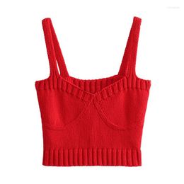 Tanks pour femmes yenkye 2024 Femmes Tan à tricot en tricot rouge