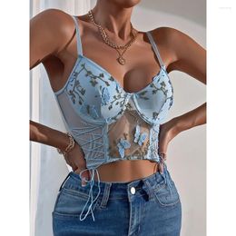 Tanks pour femmes brodure de broderie papillon Camisole Boho Top Femmes V Neck Straping Backless Mesh Patchwork Summer