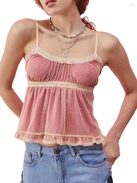 Réservoirs pour femmes Yoawdats Femmes S Summer Cami Mini Bowknot Avant Spaghetti Strap Lace Trim Débardeurs Show Nombril Camisoles recadrées