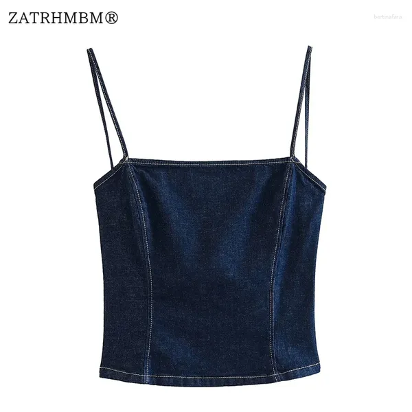 Tanques de mujer ZATRHMBM Mujeres 2023 Moda de verano Recortada Denim Tank Tops Vintage Sin mangas Sexy Sin espalda Mujer Camis Mujer