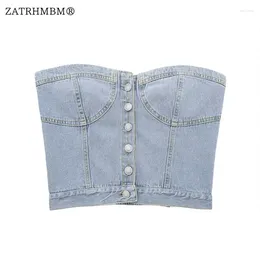 Vrouwen Tanks Zatrhmb Vrouwen 2024 Mode Slim Fit Denim Tank Tops Vintage Mouwloze Button Up Vrouwelijke Chic Vest Top mujer