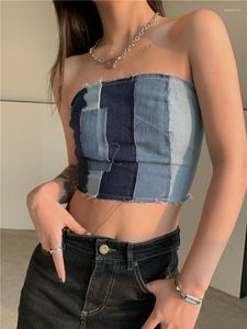 Réservoirs pour femmes ZCSMLL Y2K Vêtements Denim Corset Top Femmes 2022 Été Tube Tops Bandage Patchwork Bleu Crop Mode