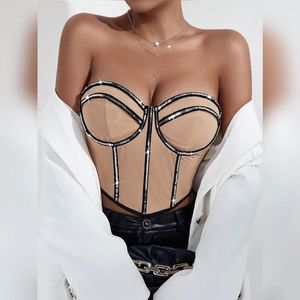 Tanks de femmes Zik Femmes 2024 mode tendance Y2K Crops Tops Sexy Body Seclenless Sequin Overbust Gif