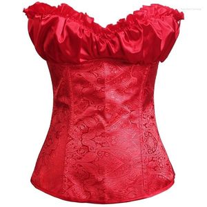 Débardeurs pour femmes Zip Side Brocade Femmes Lace Up Overbust Corset Bustier Outfit Plus Taille Korset avec coupe Noir Abricot Blanc Rouge Argent