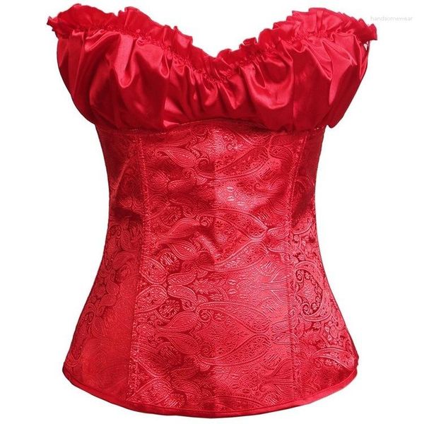 Tanques de mujer con cremallera lateral Brocade Mujeres con cordones Overbust Corset Bustier Outfit Tallas grandes Korset con copa Negro Albaricoque Blanco Rojo Plata