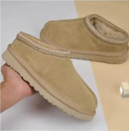 Pantoufles Tasman pour femmes, bottes d'hiver en peluche, chaussures chaudes, bottes en cuir véritable, pantoufles en coton à enfiler