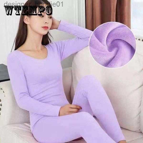 Sous-vêtements thermiques pour femmes Sous-vêtements thermiques sexy femmes costume mince col rond ajusté long corps en forme mince ensembles intimes pyjamas chaud automne hiver L230919