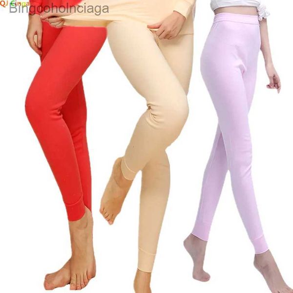 Sous-vêtements thermiques pour femmes Couleur unie Pantalon d'automne en coton pour femme Automne Hiver Sous-vêtement thermique Bas Femme Rouge Violet Abricot Taille élastique PantalonL231005