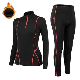 Sous-vêtements thermiques pour femmes Sous-vêtements thermiques Femmes ensembles à col montant Mince Polaire Fitness Shapewear Élastique Serré Vêtements Féminins Maillots et Caleçons 231122