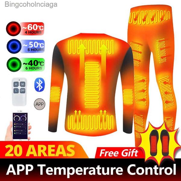 Sous-vêtements thermiques pour femmes, ensemble de sous-vêtements chauffants d'hiver, alimenté par batterie USB, contrôle de la température par application de téléphone intelligent, veste de moto, costume de Ski, combinaison thermique L231005