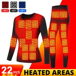 Sous-vêtements thermiques pour femmes Sous-vêtements thermiques chauffants pour femmes Vêtements de ski Sous-vêtements chauffants Costume Polaire Haut chaud Pantalon USB Vêtements chauffants électriques Hiver Hommes 231122