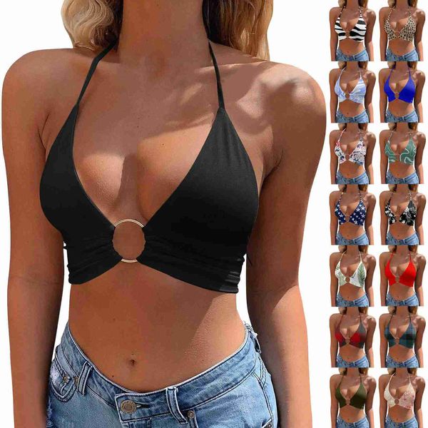 Ropa interior térmica para mujer Mujeres Sexy Halter Vendaje Crop Tops Wrap Profundo Cuello en V Recortado Sin respaldo Cami Bustier Bra Verano Sin mangas Camisola Tank TopsL23116