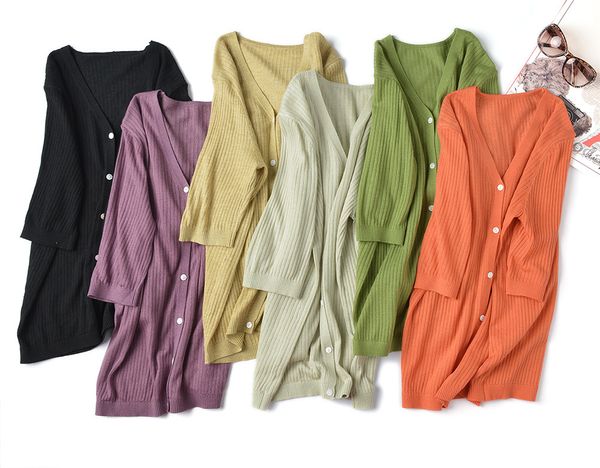 Cardigan mince pour femmes chemise tricotée été doux col en v haut à manches courtes laine mélangée veste soleil femmes pull surdimensionné 210420