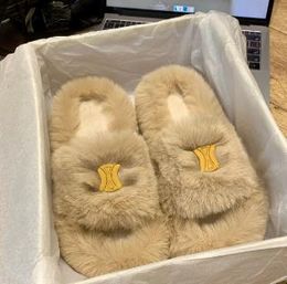 Driekleurige wollen pantoffels voor dames met fluwelen verdikte outdoorschoenen Herfstslippers van pluche katoen met dikke bodem