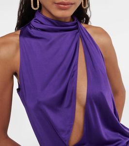 Top femme gilet violet noir ajouré design