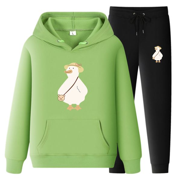 Swets à swets à survêtement féminin + pantalon de survêtement mignon cartoon canard sportif masculin set masculin groupes groupes swetshirts pour hommes pantalons sportifs 2 pièces de taille asiatique s-3xl