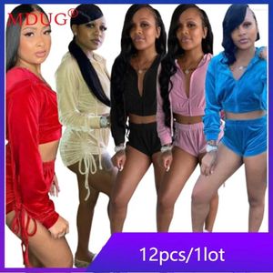 Contuits de survêtement pour femmes 12sets objets en vrac Lots en gros de deux pièces Set Optifit Femmes Velvets Long Mancome Hoooded Trawsfring Shorts Y2K