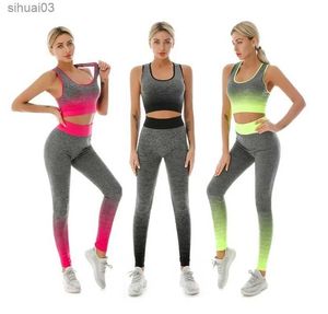 Suits-survêtements féminins Ensembles de 2 pièces Tenues pour femmes Set Yoga Elastic Gradual Changer Sports Bra Colls Yoga Set Set Fitness Workout Sports LeggingsL2403