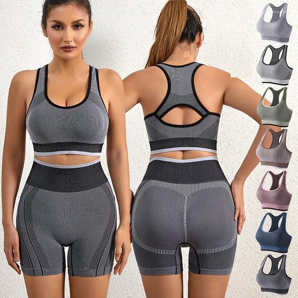 Survêtements pour femmes 2 pièces tenues de Yoga femmes ensembles d'entraînement taille haute Leggings Shorts soutien-gorge de sport vêtements de sport survêtement pour