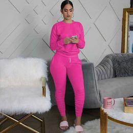 Tracksuits voor dames 2 stuks Set Fashion Women Tracksuits 2020 Lange mouw Solid Color Pullover T-shirt Hoge taille Veter-up lange broek Outfits Casual P230320