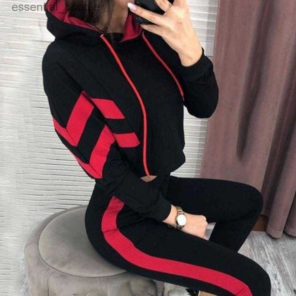 Survêtements pour femmes 2 pièces ensemble femmes 2023 style chaud Europe Amérique automne costume polaire à capuche deux pièces spectacle hilum sport ensemble dropshipping L230925