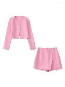 Tracksuits voor dames 2022 Fashion getextureerde elegante shorts sets dames outfits Cardigan bijgesneden jasje en hoge taille skort co ord tweedelig