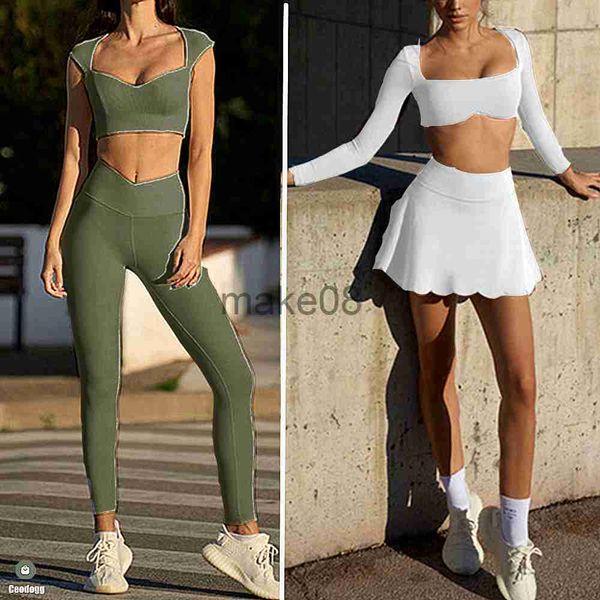 Survêtements pour femmes 2023 12 PCS Femmes Anti Jupes Soutien-Gorge De Sport Ensembles De Yoga Entraînement Athlétique Soutien-Gorge Fitness Gym Pantalon D'entraînement Running Leggings Costumes Actifs J230720