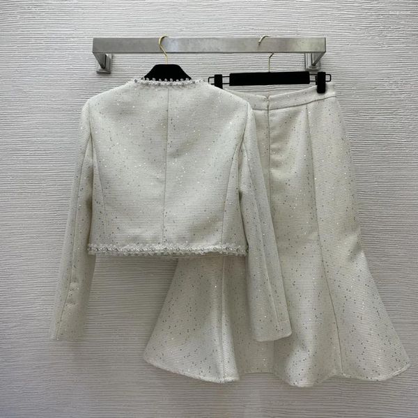 Survêtements pour femmes 2023 Automne-Hiver Costume De Célébrité Bow Sequin Veste Courte Taille Haute Jupe En Queue De Poisson Midskirt Rétro Tweed