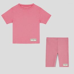 Survêtements pour femmes 2023 décontracté été deux pièces tenues enfants surdimensionné col rond T-shirts et shorts collants