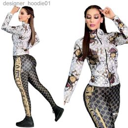 Mulheres Tracksuits 2023 Designer Mulheres Tracksuits Jogger Ternos Carta Imprimir 2 Peça Set Manga Longa Lady Outfit Sweatsuits Stand Collar Roupas L230914