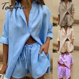 Tracksuits voor dames 2023 Fashion Sweatshirt Sets 2 -delige blauwe cothes Coules Casual Summer Mini Wide Leg shorts en blouse voor meisje P230307