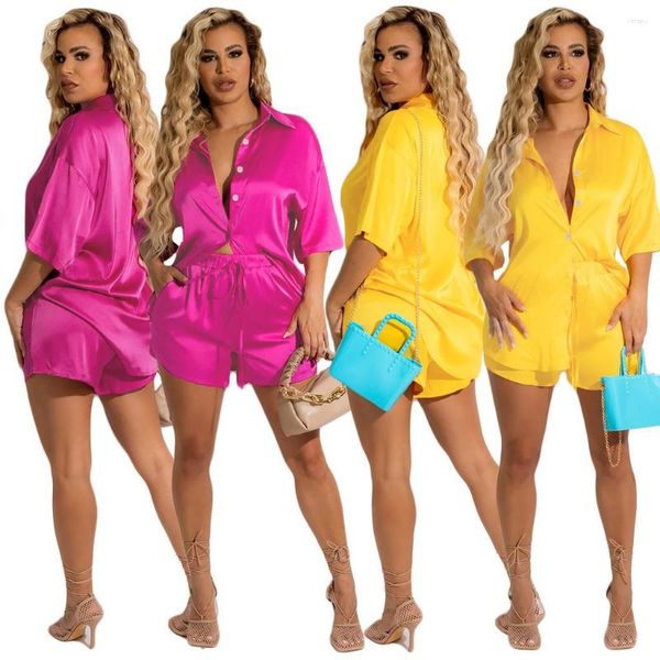 Survêtements pour femmes 2023 Sexy Womens Two Peice Sets Summer Casual Vacation Loose Cardigan Button Shirt Top and Shorts Women Fashion Matching