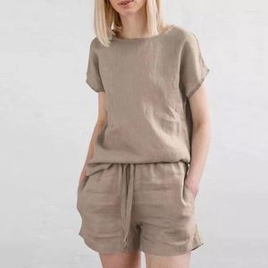 Survêtements pour femmes 2023 été Homewear tenues décontracté confortable respirant coton lin Blouses Shorts ensembles Simple solide femmes en vrac