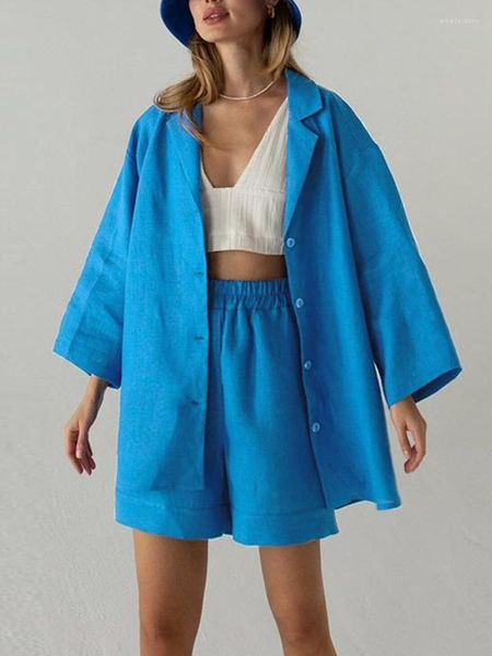 Survêtements pour femmes 2023 été ensembles vert ample décontracté à manches longues Blouse taille haute Shorts costume élégant 2 pièces femmes tenues