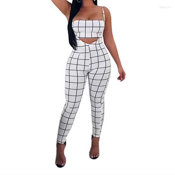 Survêtements femmes 2023 été sans bretelles Crop hauts et sangle imprimer pantalons longs dos fermeture éclair ensembles Sexy femmes Plaid 2 pièces ensemble