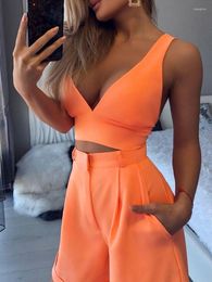 Tracksuits voor dames 2023 Zomer Women V Neck Dompel Mouwloze magere sexy sexy tanktop Pocket Design Shorts Set Two Piece Suit suit casual vrouw