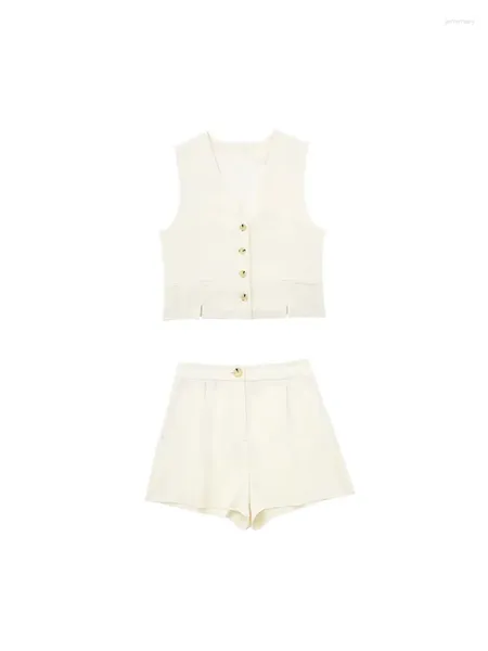 Survêtements pour femmes 2023 Femme 2 pièces Shorts Ensembles Blanc Mode Lin Gilet Tops Casual Costume d'été Deux pièces Ensemble Femmes Tenues