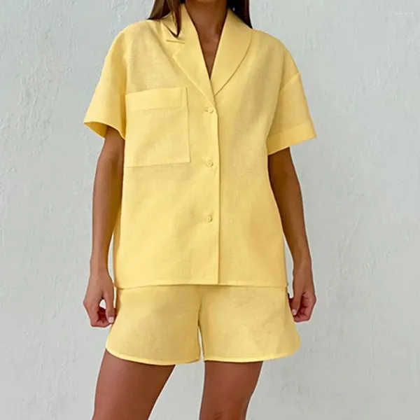 Suits-survêtements féminins 2024 Spring Cotton Linen Home Suit For Women Wide Shorts avec chemises Tracksuit Casual Two-Piece Pyjamas