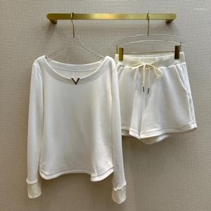 Survêtements pour femmes 2024 Printemps Été Pantalon décontracté Haute Qualité Coton Blanc Manches Longues T-shirt Short Taille Haute Deux Pièces S133