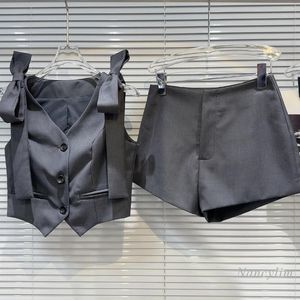 Tracksuits voor dames 2024 Zomer klassieke stijl Boogschoudervest Waistcoat bovenste shorts Pak Tweedelige sets Fashion Gray Outfits