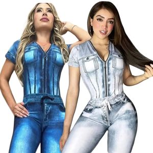 Suits-survêtements féminins 2024 Jeans de mode d'été Nouveaux combinaisons à manches courtes et pantalon féminin deux pièces Blue Denim Ternits correspondant à la taille asiatique S-2xl