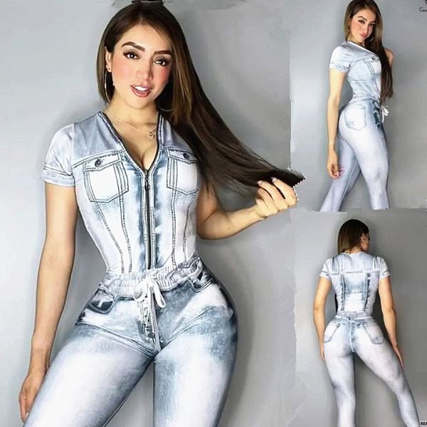 Suits-survêtements féminins 2024 Jeans de mode d'été Nouveaux combinaisons à manches courtes et pantalon féminin set en deux pièces Blue Denim Tenues Matching