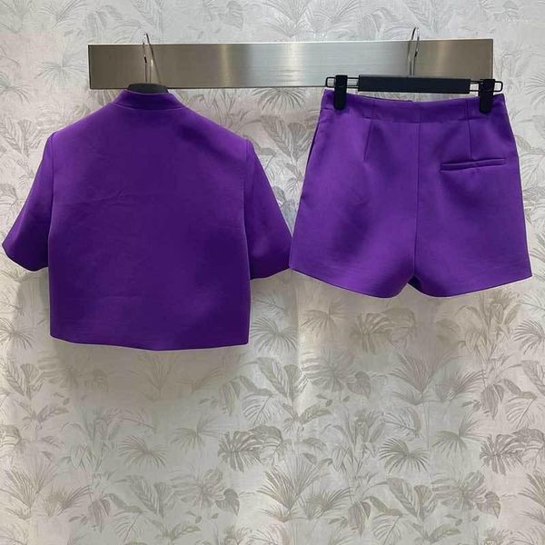 Survêtements pour femmes 23Fashion Purple Skort Suit Runway Élégant Single Breasted Round Neck Short Sleeve Coat Gentle High Waist Skorts For